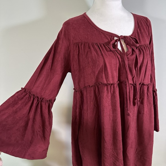 B. Original By Shoe Fly Boho Hippie Tiered Dress Burgandy Medium - Picture 4 of 8